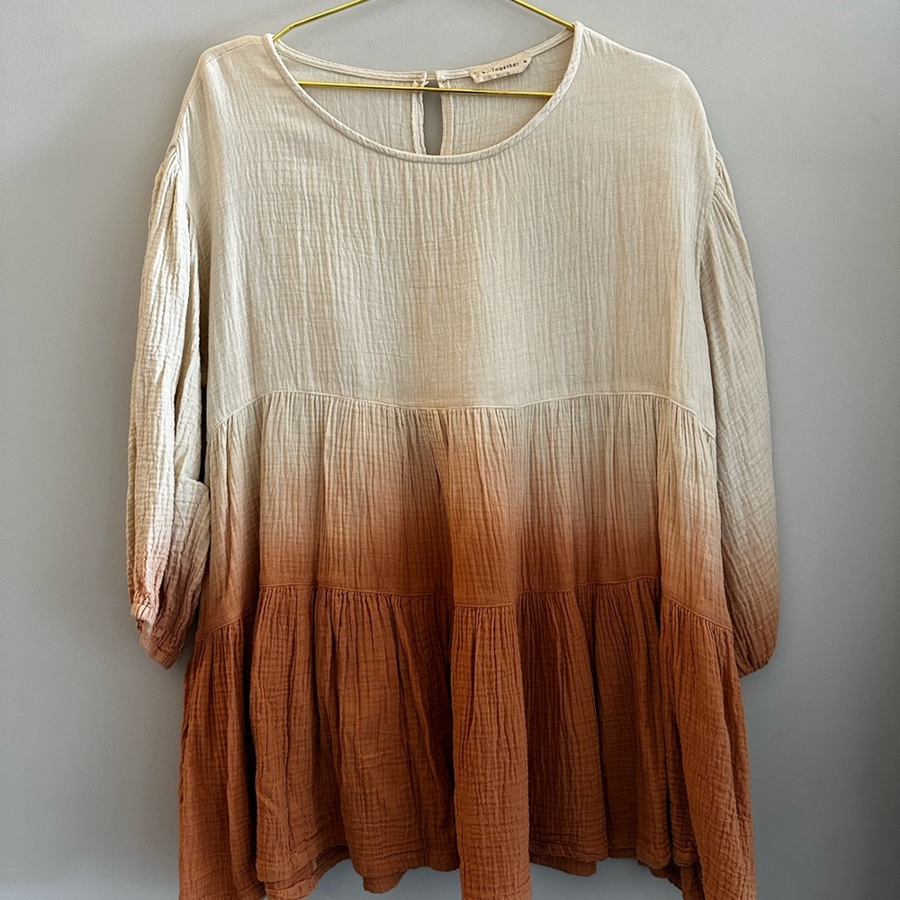 Ombre Cream and Brown Tunic Blouse